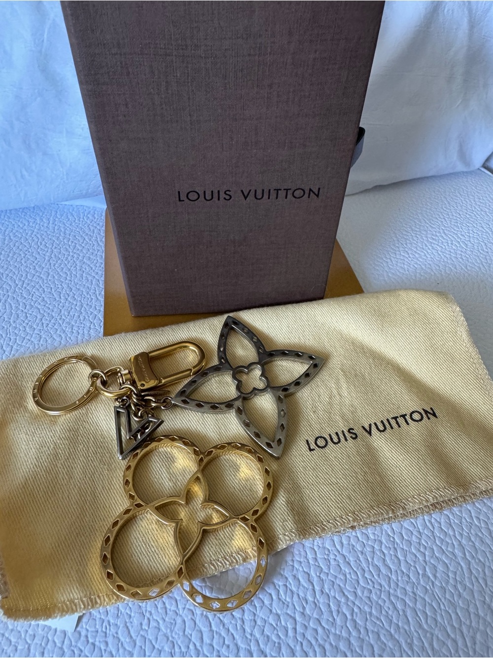 Louis Vuitton Gold & Gunmetal Monogram Flower Key and Bag Charm